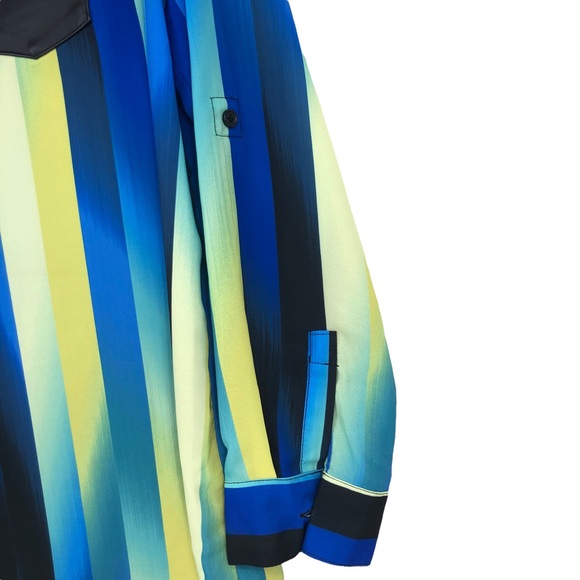 Rafaella Studio Blouse Sheer Multi-Colored Career Top w/Faux Leather Trim SZ L - Picture 7 of 7